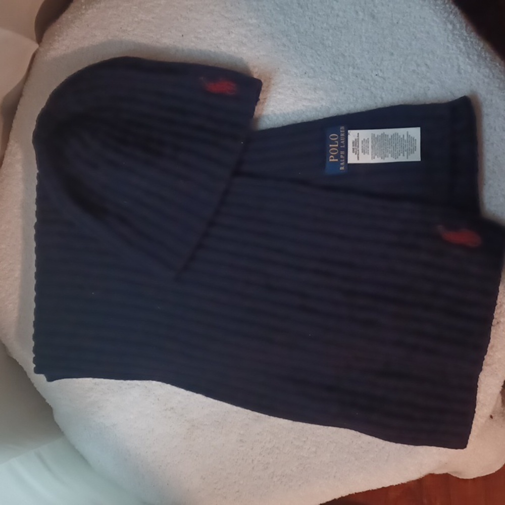 Polo By Ralph Lauren Navy Blue Scarf With Matching Hat For Men